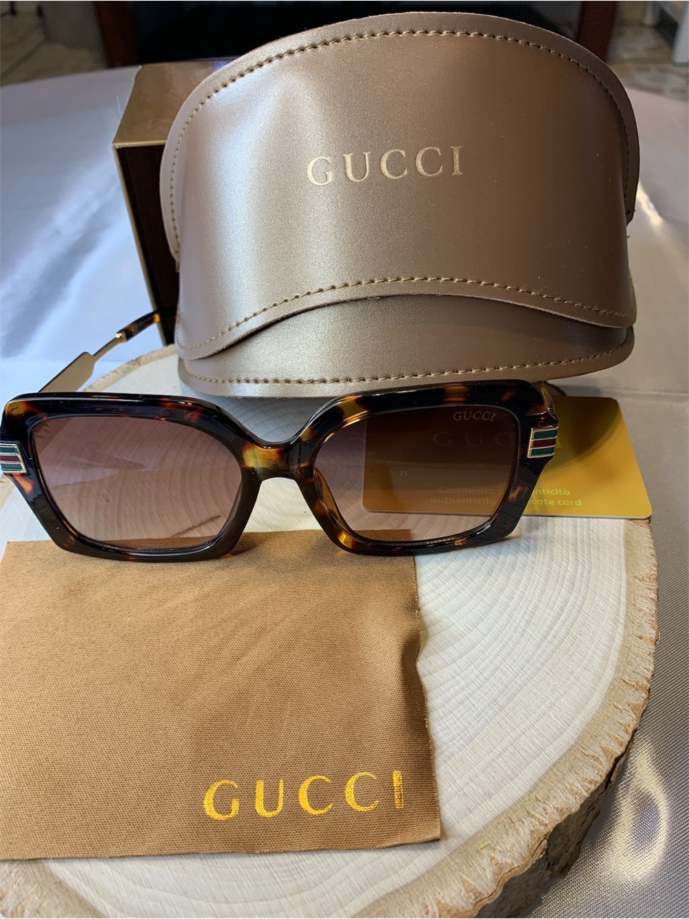 Gucci Women's Tortoiseshell Square Sunglasses with Brown Lenses